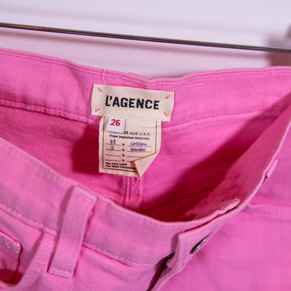 L'Agence Women's Audrey Cotton Stretch Mid Waist Cut Off Denim Shorts Rose Bloom - Picture 2 of 4